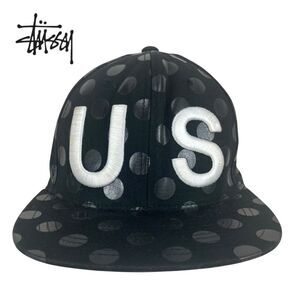 Stussy Unisex Black Polkadot Embroidered Spellout Snapback Flat Bill Hat